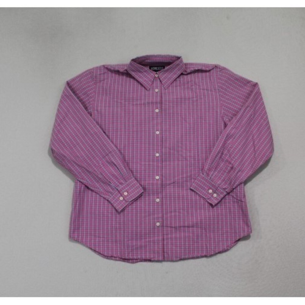 Lands' End Women Pink Plaid Shirt Button Down Size 14